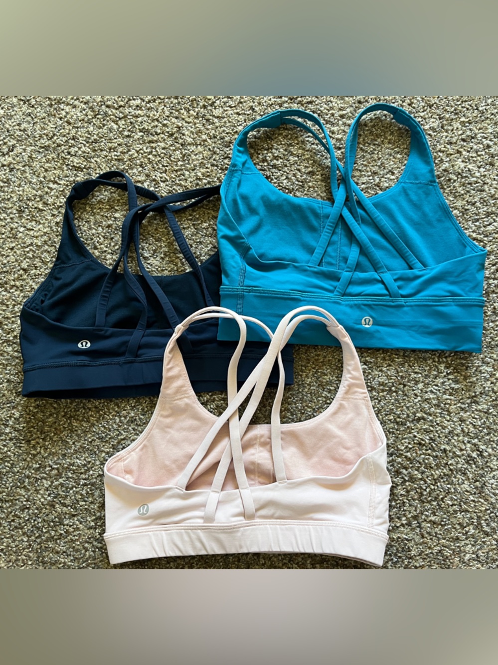 Lululemon Energy Sports Bra lot of 3 Bundle set navy, Pink, Hawaiian blue b-c